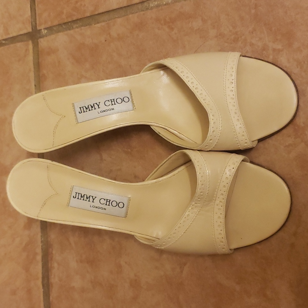 White Beige Jimmy Choo Leather Sandals Slides 39